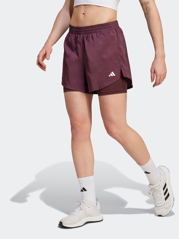 adidas Burgundy Red Aeroready Minimal 2-in-1 Shorts - Image 1 of 6