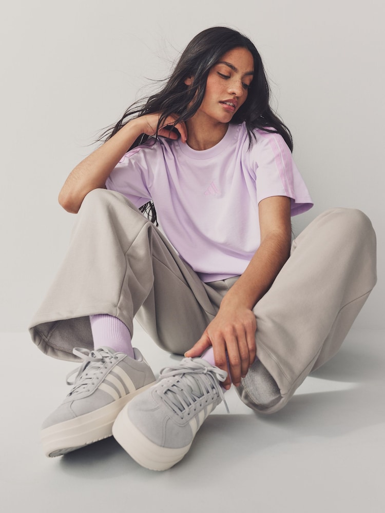 adidas Purple Boyfriend 3-Stripes 100% Cotton T-Shirt - Image 4 of 6