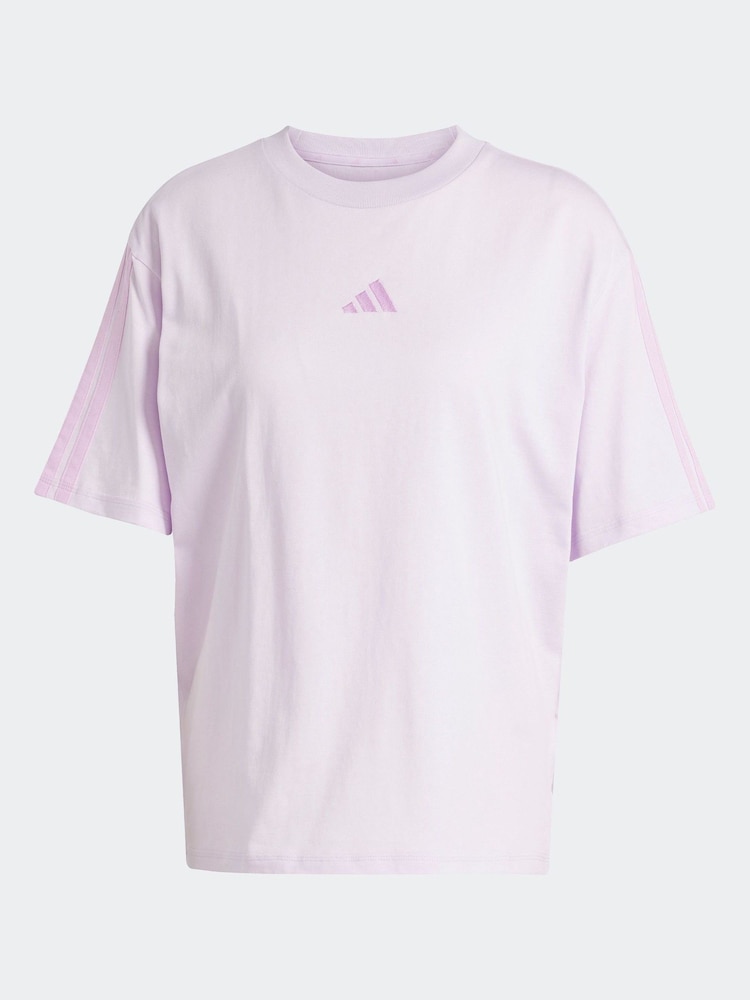 adidas Purple Boyfriend 3-Stripes 100% Cotton T-Shirt - Image 6 of 6