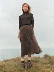 Leopard Print Mesh Tulle Midi Skirt - Image 1 of 7