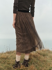 Leopard Print Mesh Tulle Midi Skirt - Image 3 of 7