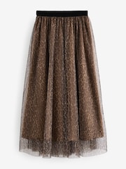 Leopard Print Mesh Tulle Midi Skirt - Image 5 of 7