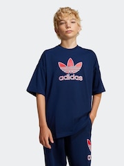 adidas Blue Trefoil Loose 100% Cotton T-Shirt - Image 1 of 5