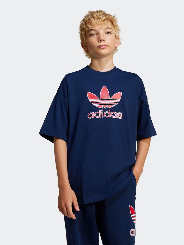 adidas Blue Trefoil Loose 100% Cotton T-Shirt - Image 1 of 5