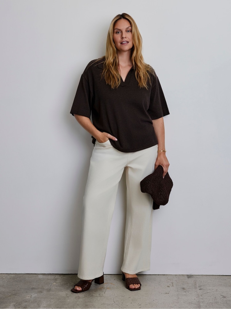 Live Unlimited Brown Polo Neck Short Sleeve Jumper - Image 1 of 5 Live Unlimited Brown Polo Neck Short Sleeve Jumper - Image 1 of 5