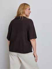 Live Unlimited Brown Polo Neck Short Sleeve Jumper - Image 5 of 5
