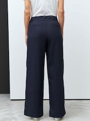 Navy Tie Waist Wide Leg Linen Blend Trousers - Image 3 of 9