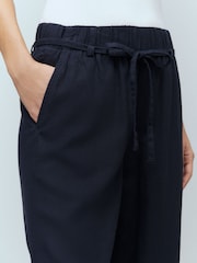 Navy Tie Waist Wide Leg Linen Blend Trousers - Image 4 of 9