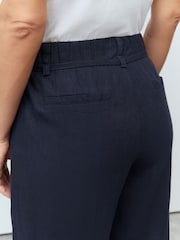 Navy Tie Waist Wide Leg Linen Blend Trousers - Image 5 of 9
