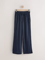 Navy Tie Waist Wide Leg Linen Blend Trousers - Image 6 of 9
