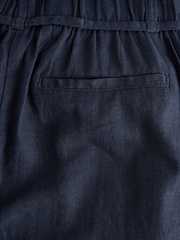 Navy Tie Waist Wide Leg Linen Blend Trousers - Image 8 of 9