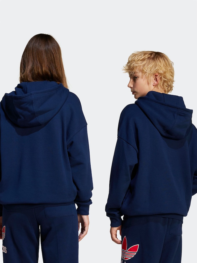 adidas originals Blue Oversized Big Logo 100% Cotton Hoodie - Image 2 of 6