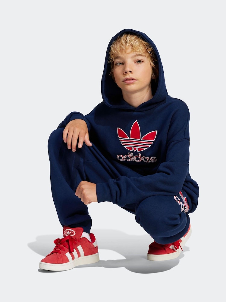 Buy adidas originals Blue Oversized Big Logo 100% Cotton Hoodie