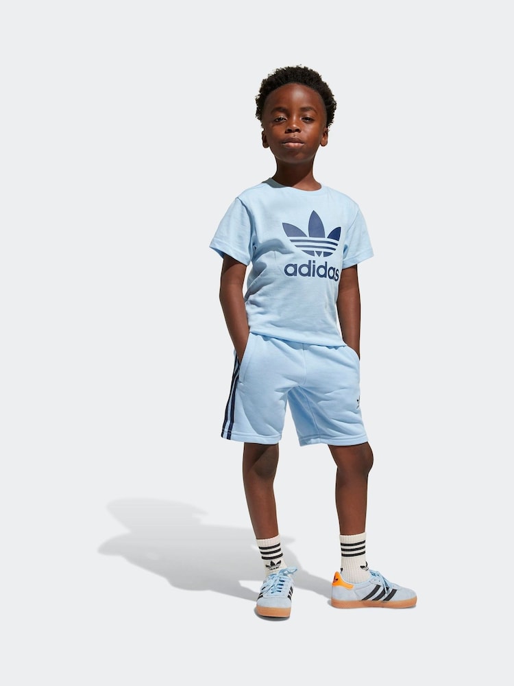 adidas originals Blue 100% Cotton Shorts And T-Shirt Set - Image 1 of 8