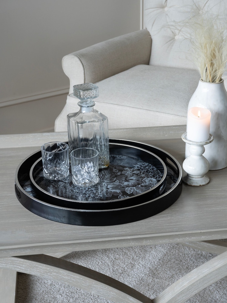 Laura Ashley Black Louise Print Trays Set Of 2 - Image 1 of 6