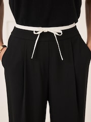 Mint Velvet Black Contrast Waist Wide Leg Trousers - Image 3 of 8