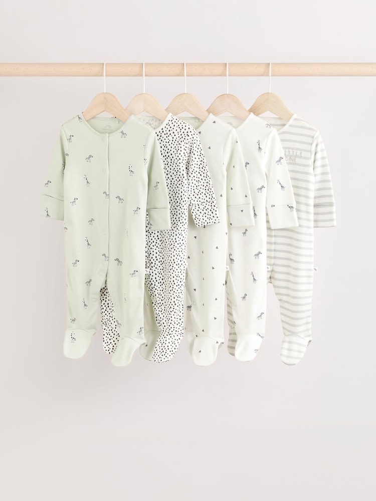 Green Baby 100% Cotton Sleepsuit 5 Pack (0mths-2yrs) - Image 1 of 13
