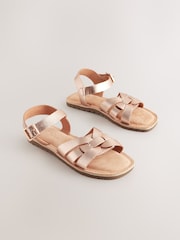 Rose Gold Standard Fit (F) Leather Woven Sandals - Image 2 of 6