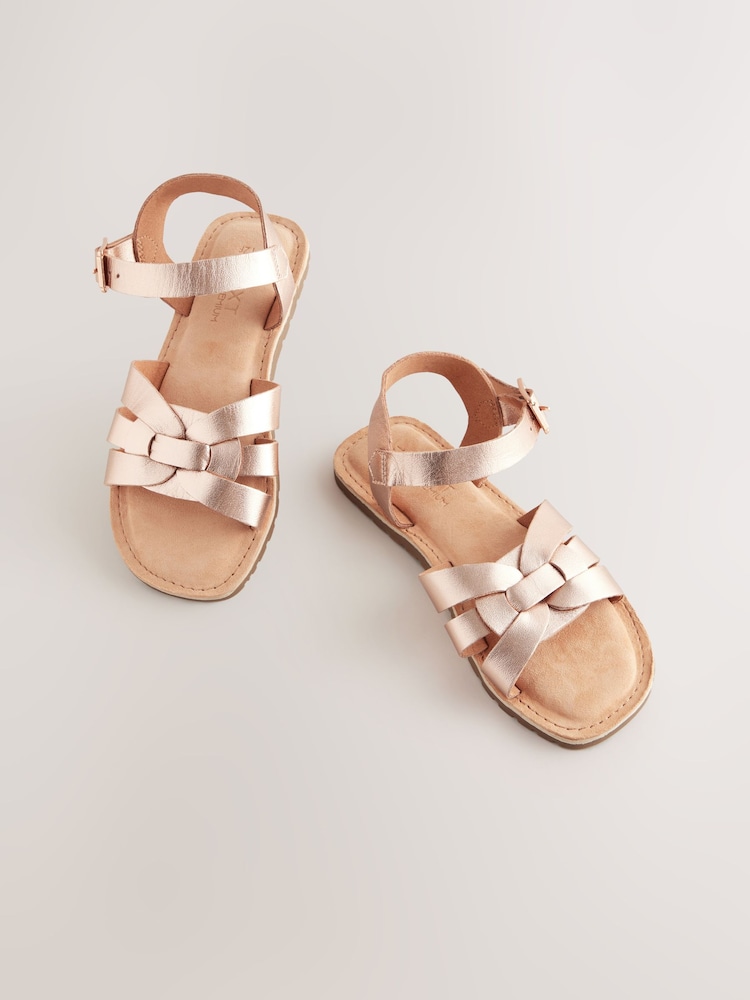Rose Gold Standard Fit (F) Leather Woven Sandals - Image 3 of 6
