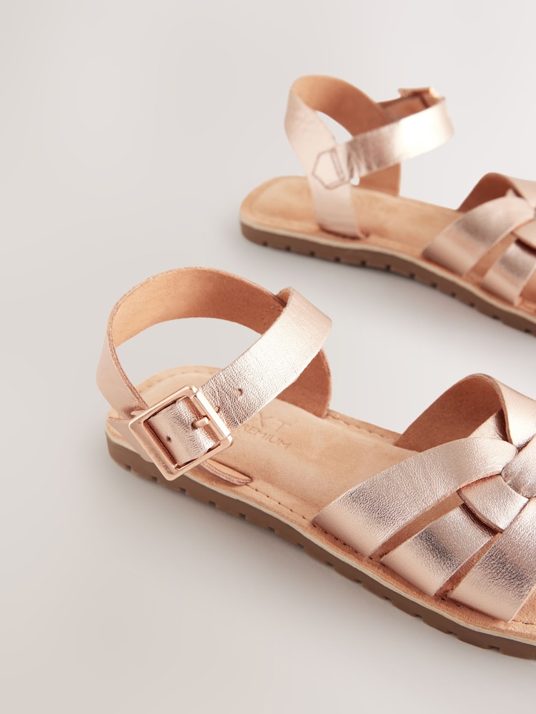 Rose Gold Standard Fit (F) Leather Woven Sandals - Image 5 of 6