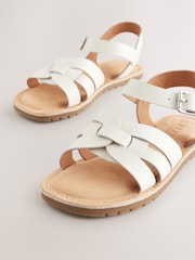 White Standard Fit (F) Leather Woven Sandals - Image 3 of 6