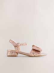 Rose Gold Glitter Bow Heeled Sandals - Image 1 of 4