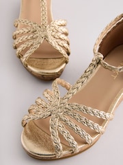Gold Heeled Wedge Sandals - Image 3 of 5
