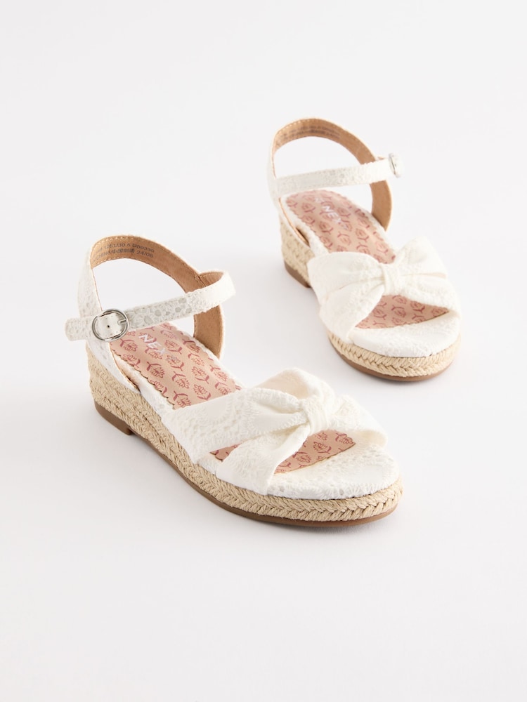 White Broderie Wedge Sandals - Image 1 of 5