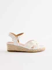 White Broderie Wedge Sandals - Image 2 of 5