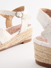 White Broderie Wedge Sandals - Image 3 of 5