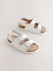 White Leather Standard Fit (F) Touch Fastening Strap Corkbed Sandals - Image 1 of 5