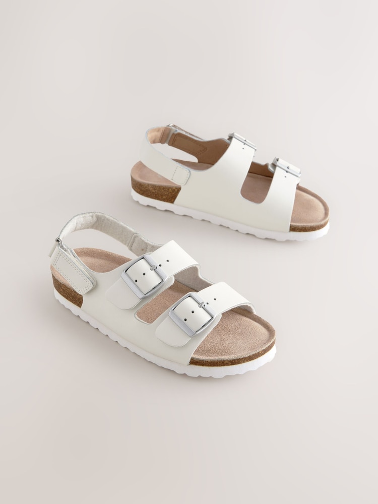White Leather Standard Fit (F) Touch Fastening Strap Corkbed Sandals - Image 1 of 5