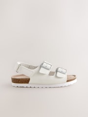 White Leather Standard Fit (F) Touch Fastening Strap Corkbed Sandals - Image 2 of 5