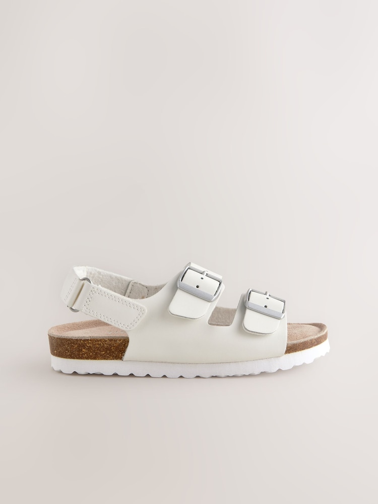 White Leather Standard Fit (F) Touch Fastening Strap Corkbed Sandals - Image 2 of 5