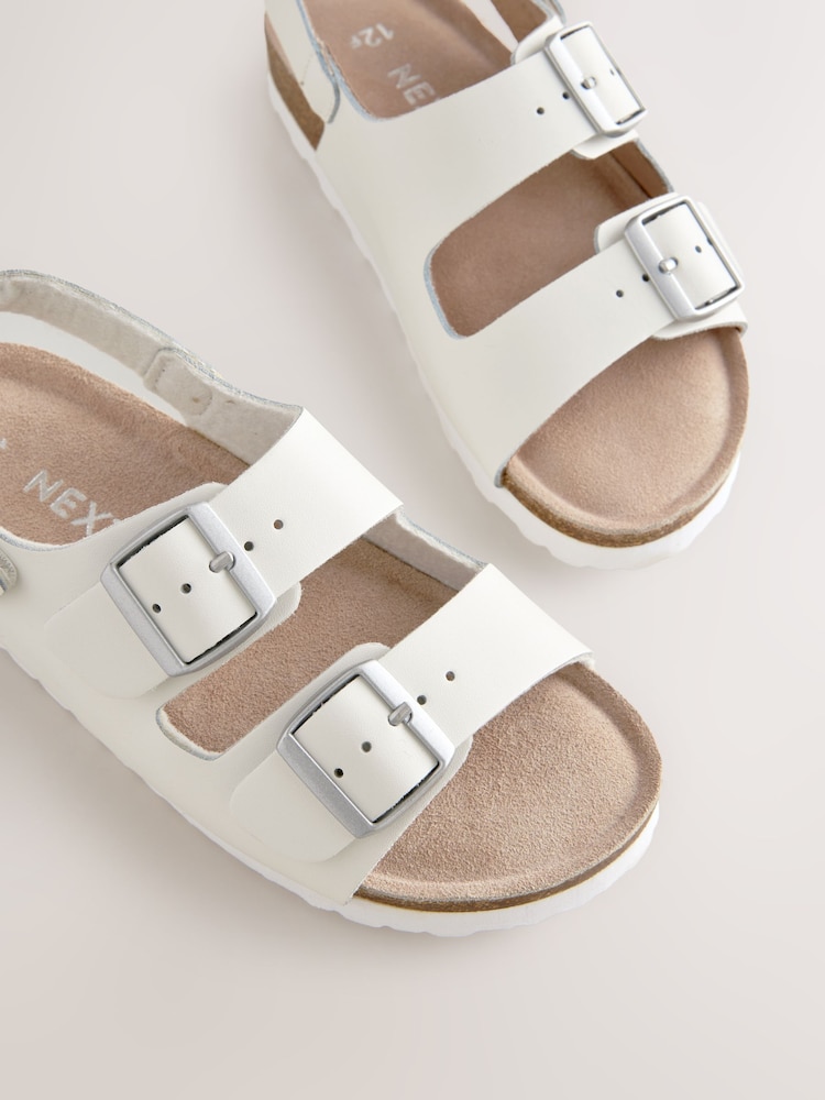 White Leather Standard Fit (F) Touch Fastening Strap Corkbed Sandals - Image 3 of 5