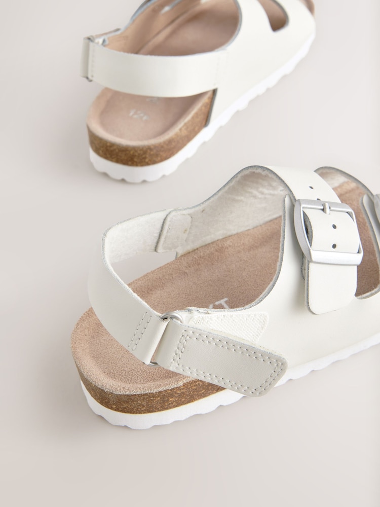 White Leather Standard Fit (F) Touch Fastening Strap Corkbed Sandals - Image 4 of 5