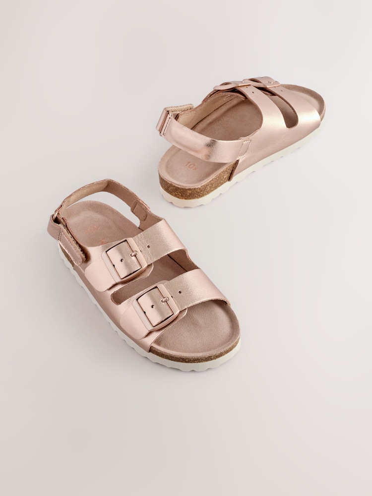 Rose Gold Metallic Standard Fit (F) Touch Fastening Strap Corkbed Sandals - Image 1 of 6