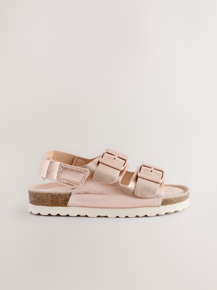 Rose Gold Metallic Standard Fit (F) Touch Fastening Strap Corkbed Sandals - Image 2 of 6