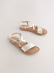 Gold Metallic Leather Strappy Buckle Fastening Sandals - Image 1 of 5