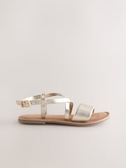 Gold Metallic Leather Strappy Buckle Fastening Sandals - Image 2 of 5