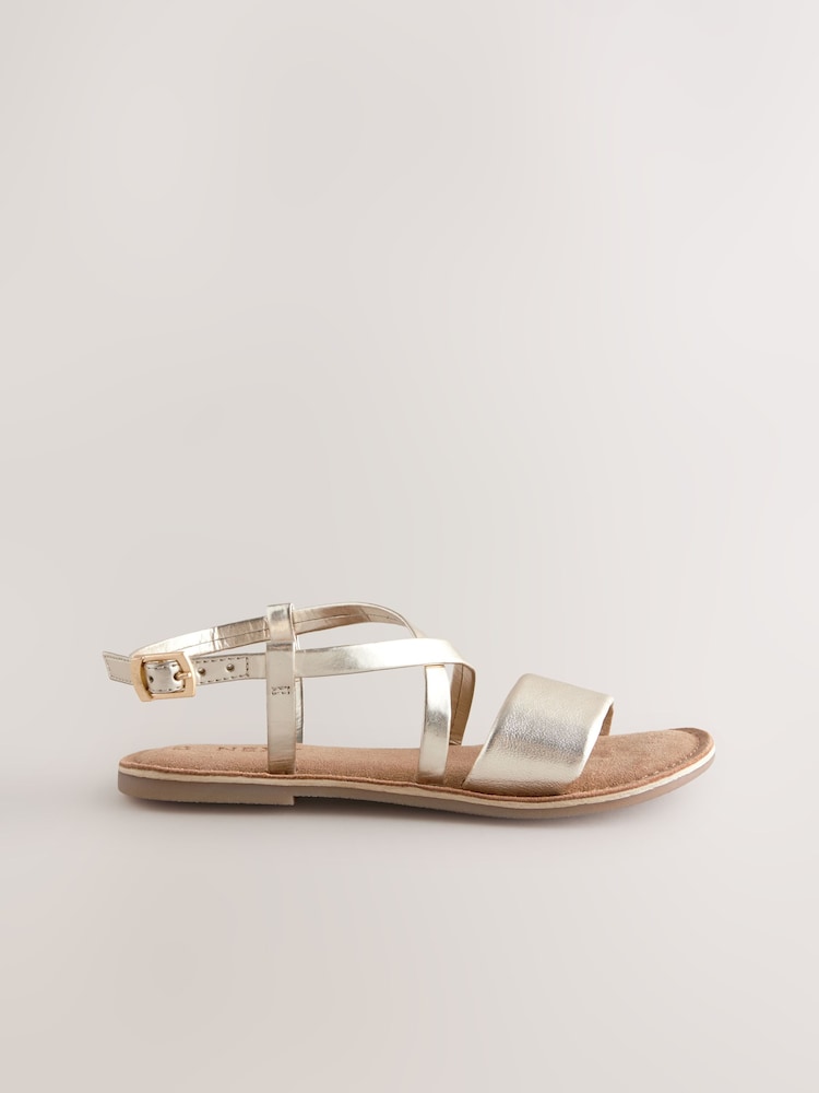 Gold Metallic Leather Strappy Buckle Fastening Sandals - Image 2 of 5