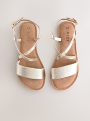 Gold Metallic Leather Strappy Buckle Fastening Sandals - Image 3 of 5