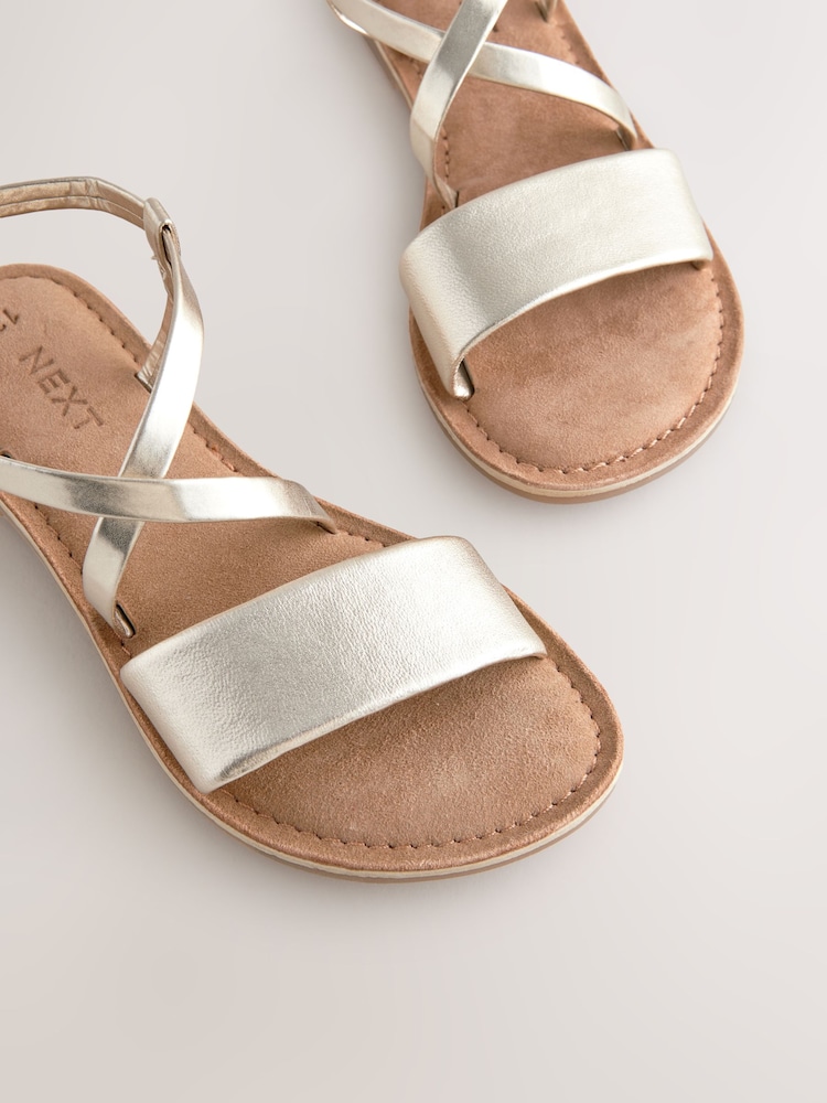 Gold Metallic Leather Strappy Buckle Fastening Sandals - Image 5 of 5