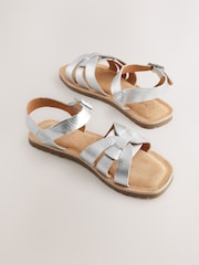 Silver Standard Fit (F) Leather Woven Sandals - Image 1 of 5