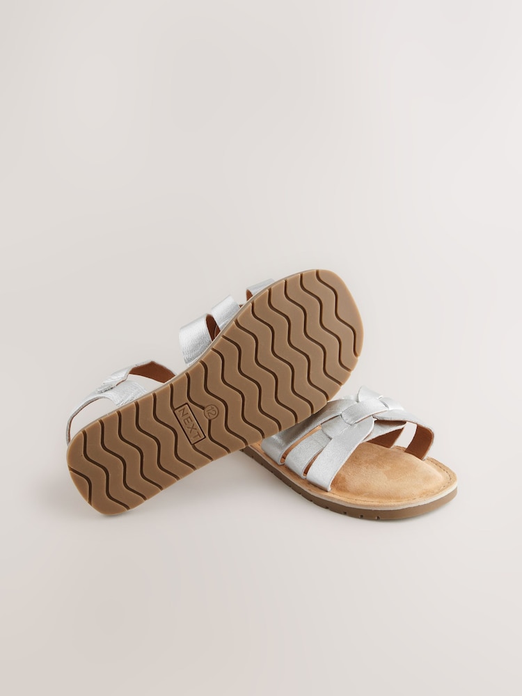 Silver Standard Fit (F) Leather Woven Sandals - Image 5 of 5