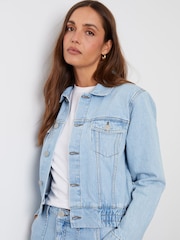 Threadbare Blue Chrome Collared Denim Bomber Jacket - Image 1 of 5