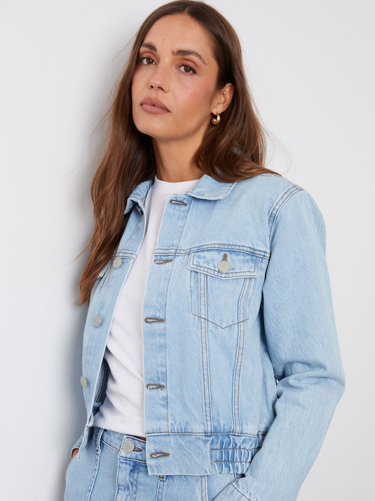 Threadbare Blue Chrome Collared Denim Bomber Jacket - Image 1 of 5