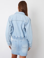 Threadbare Blue Chrome Collared Denim Bomber Jacket - Image 2 of 5