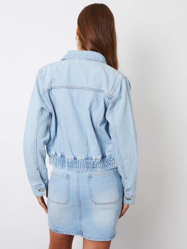 Threadbare Blue Chrome Collared Denim Bomber Jacket - Image 2 of 5
