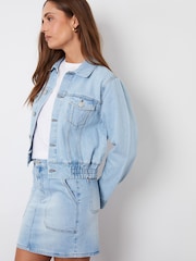 Threadbare Blue Chrome Collared Denim Bomber Jacket - Image 3 of 5